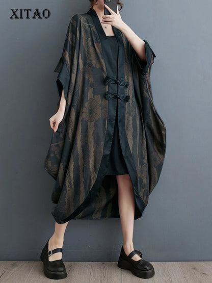 XITAO Vintage Single Breasted Asymmetrical Trench Short Sleeve Pocket Patchwork Loose Slim All Match Temperament Coat ZMY1148
