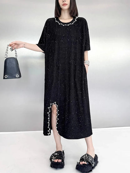 XITAO Asymmetrical Embroidered Flares Short Sleeve Dress Casual A-line Loose Fitting Fashion New Summer Women Dress ZMY1191