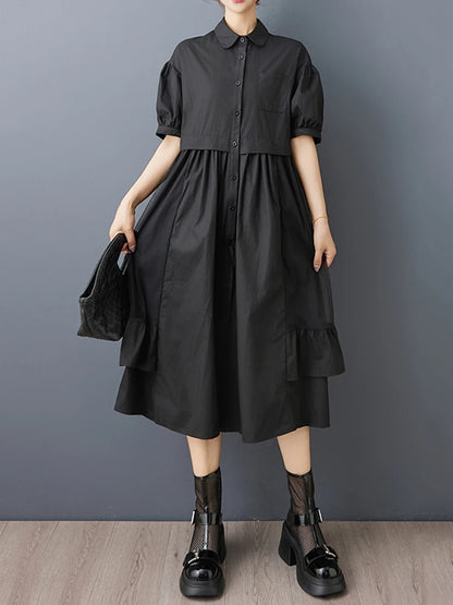 XITAO Patchwork Gauze Irregular Female Dress Turn-down Collar Single Breasted Loose Ruffles Summer Woman Shirt Dress ZMY1229