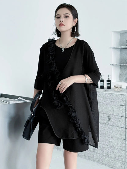 XITAO Asymmetric Flower Patchwork Vest Personality V-neck Irregular Solid Color All-match Women Simple Temperament Top HQQ2478