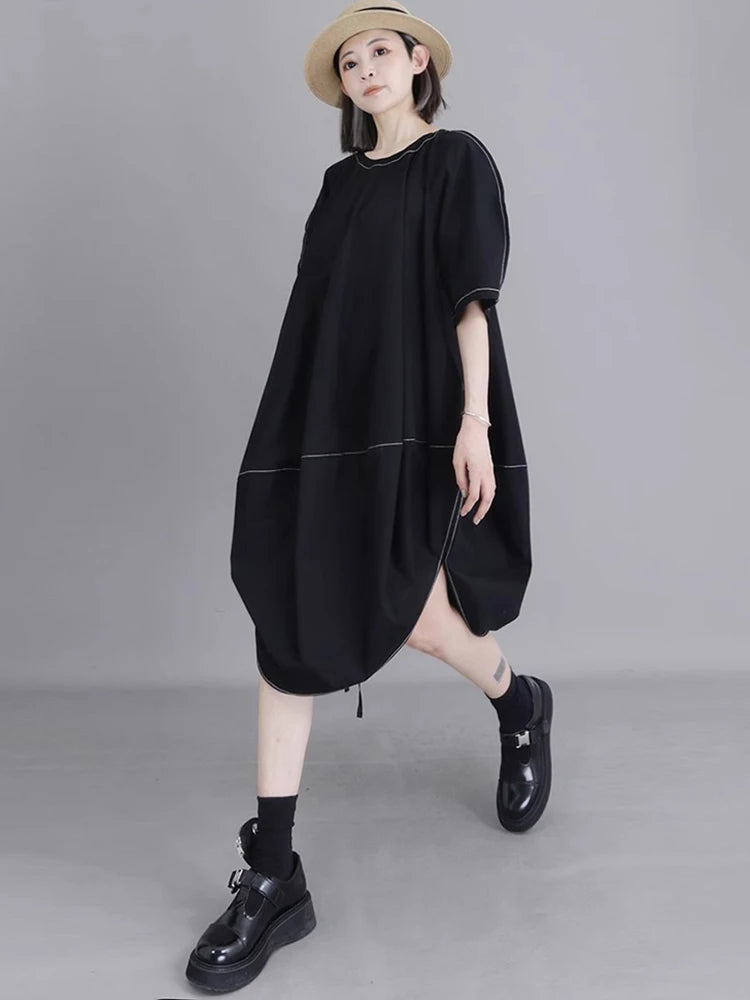 XITAO Irregular O-neck Dress Casual Solid Color Loose Fitting A-line All Match Elegant Personality Summer Female Dress ZMY1370