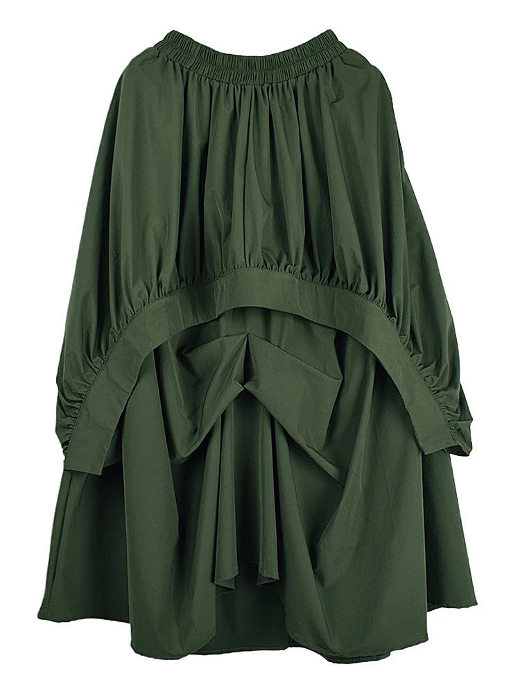 XITAO Irregular Pleated Elastic Waist Skirt Casual Solid Color A-line Loose Fitting Asymmetric New Spring Women Skirt HQQ2455