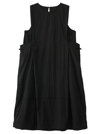 XITAO Drawstring Sleeveless O-neck Dress Casual A-line Loose Fitting Solid Color Simple New Arrival Summer Female Dress ZMY1199