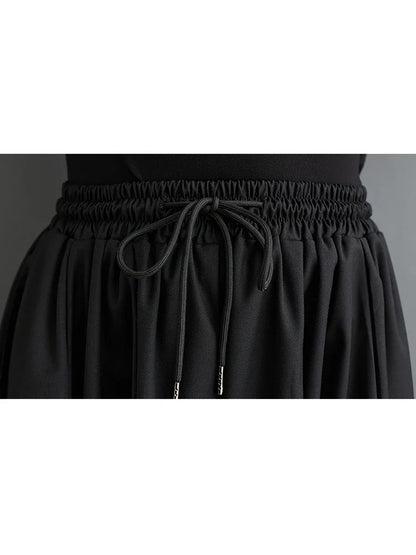 XITAO Personality Irregular Women Pants Layered Pleated Trouser Legs Design Black Loose Fashion Big Bloomer Pants DMJ3646
