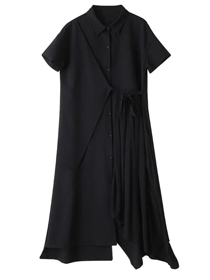 XITAO Asymmetrical Short Sleeve Female Dress Casual Loose Fitting A-line Slimming Turn-down Collar Summer Women Dress GYX1655