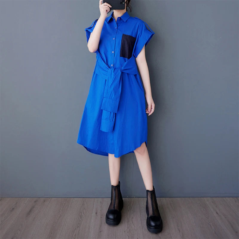 XITAO Single Breasted Sleeveless Dress Leisure Solid Color A-line Loose Fitting Fashion Lace-up New Arrival Women Dress GYX1633