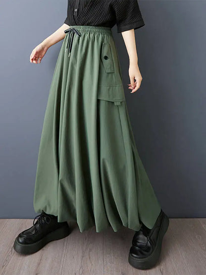 XITAO Drawstring Pocket Loose Skirts Solid Color Elastic Waist Temperament All-match New Arrival Summer Woman Skirts ZMY1283