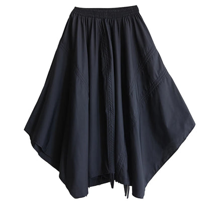 XITAO Shirring Bandage Asymmetrical Pocket Skirt Solid Color Patchwork Elastic Waist A-line Mid-calf Casual Slim Skirt HQQ2462