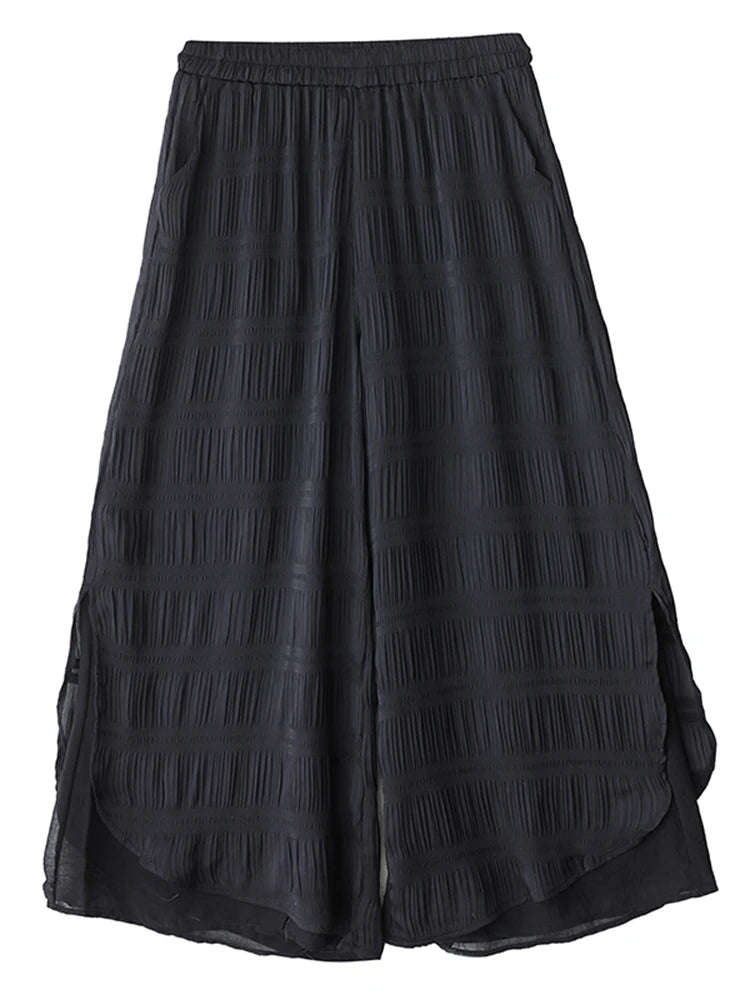 XITAO Women Elastic Waist Wide Leg Pant Casual Loose Fitting Pleated Solid Color Simple Comfortable Summer Female Pant GYX1636