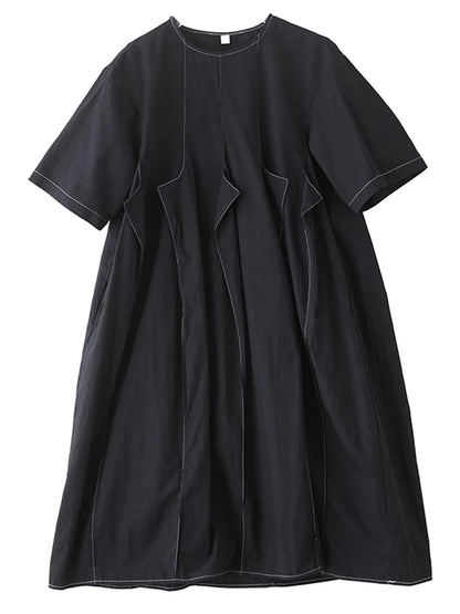XITAO Asymmetrical Patchwork O-neck Dress Solid Color Short Sleeve Casual Slimming Pullover Simple Summer Woman Dress ZMY1358