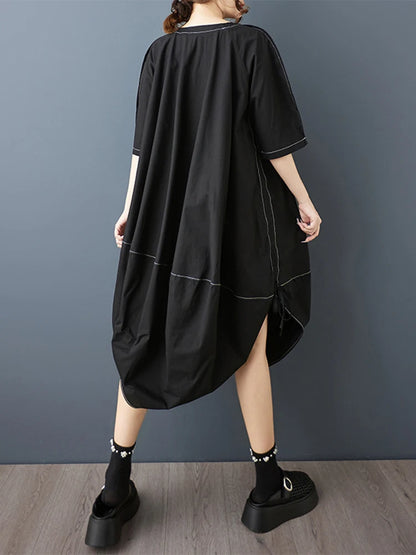 XITAO Irregular O-neck Solid Color Dress Half Sleeve Patchwork Casual New Arrival All-match Summer Woman Slimming Dress ZMY1357