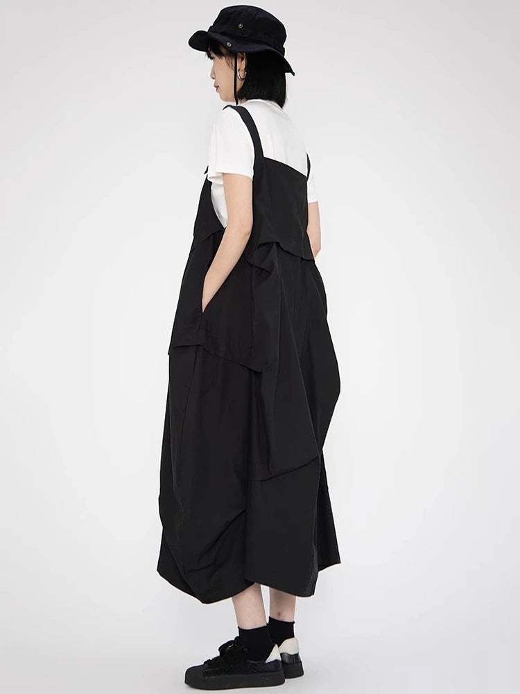XITAO Personality Asymmetrical Hong Kong Female Dress Solid Color Square Collar Casual Spaghetti Strap Summer Dress ZMY1224