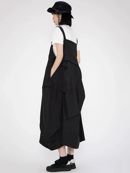 XITAO Personality Asymmetrical Hong Kong Female Dress Solid Color Square Collar Casual Spaghetti Strap Summer Dress ZMY1224