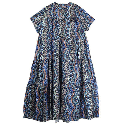 XITAO Chiffon Print Dress Fashion Vintage Stand Collar Loose Women Simplicity Contrast Color Dress 2024 Summer New WMD6466