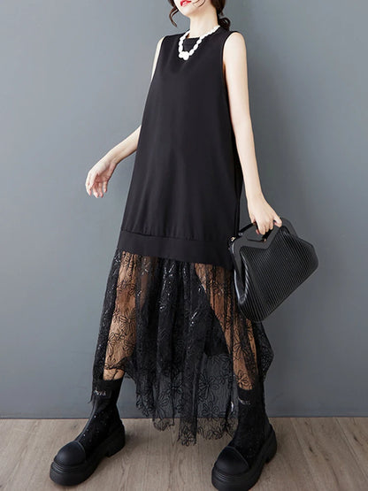 XITAO Patchwork Lace Sleeveless Dress Casual A-line Loose Fitting Fashion New Simple Personality Summer Women Dress HQQ2476