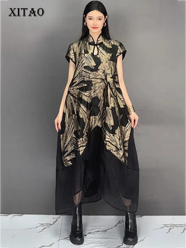XITAO Patchwork Print Mesh Short Sleeve Dress Casual Loose Slimming Simple Leisure New Arrival Spring Women Dress GYX1580
