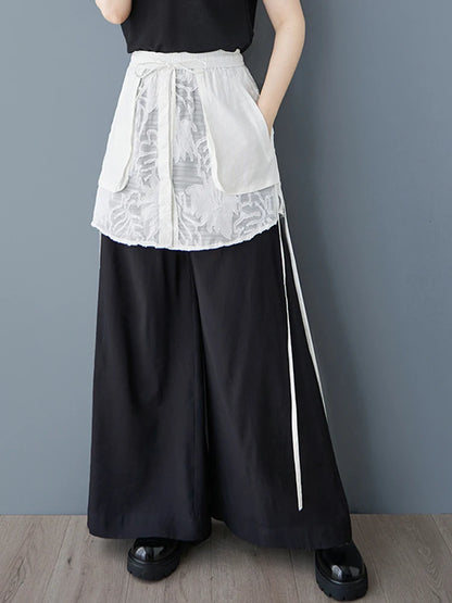 XITAO Patchwork Mesh Contrast Color Pant Casual Loose Wide Leg Fitting New Pocket Fashion Lace Spring Female Pant GYX1586