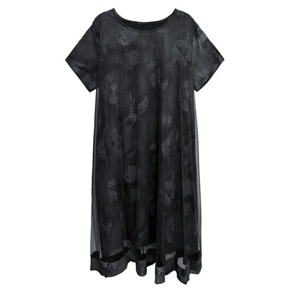 XITAO Print Patchwork Gauze Female Dress Short Sleeve O-neck A-line Loose Elegant Temperament Summer Woman Dress ZMY1239