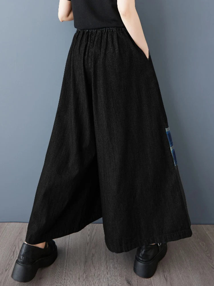 XITAO Patchwork Wide-leg Elastic Waist Female Jean Pant Casual Loose Fitting New Leisure Simple Spring Women Pant GYX1569
