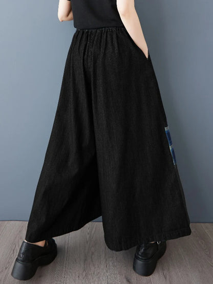 XITAO Patchwork Wide-leg Elastic Waist Female Jean Pant Casual Loose Fitting New Leisure Simple Spring Women Pant GYX1569