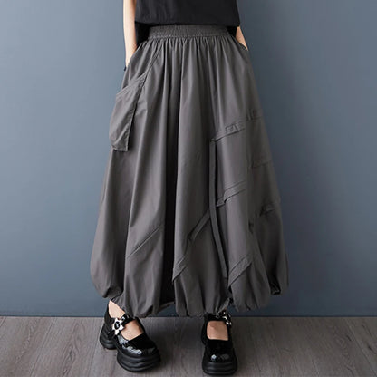 XITAO Bud Pocket Pleated Skirt Casual Loose Fitting Personality Elastic Waist Bubble Fashion New Loose Women Skirt ZMY1089