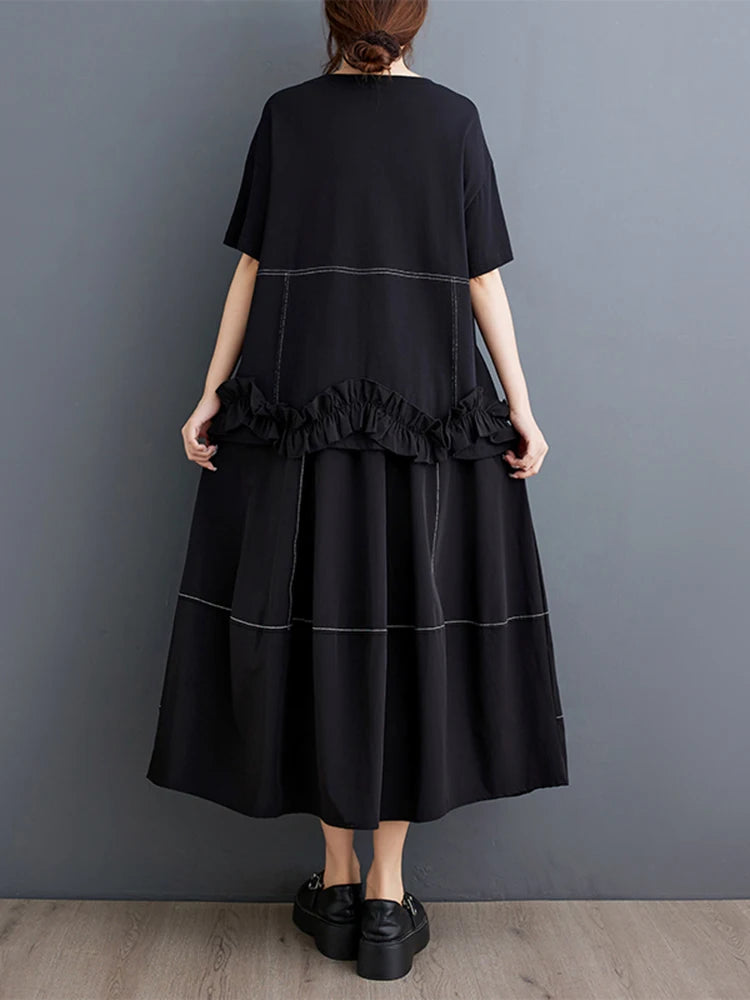 XITAO Patchwork Ruffles O-neck Matching Female Set Casual Solid Color A-line Pullover New Arrival Bud Summer Women Set GYX1575