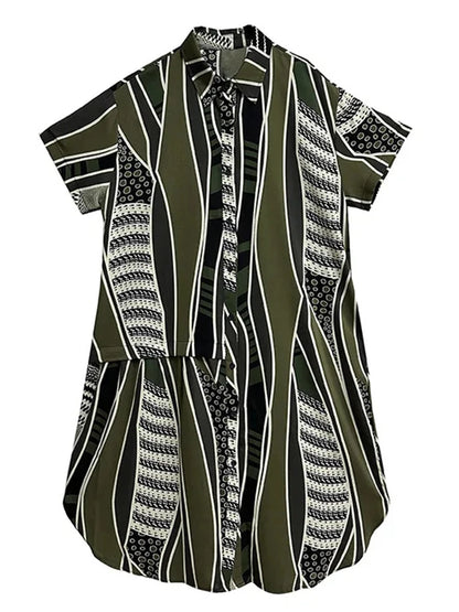 XITAO Print Irregular Shirt Dress Single Breasted Loose Casual Temperament Slimming Fashion ZY8854