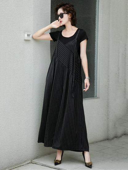 XITAO Loose Striped Jumpsuits All-match Temperament Slimming Women Irregular Patchwork Sleeveless V-neck Jumpsuits HQQ2499