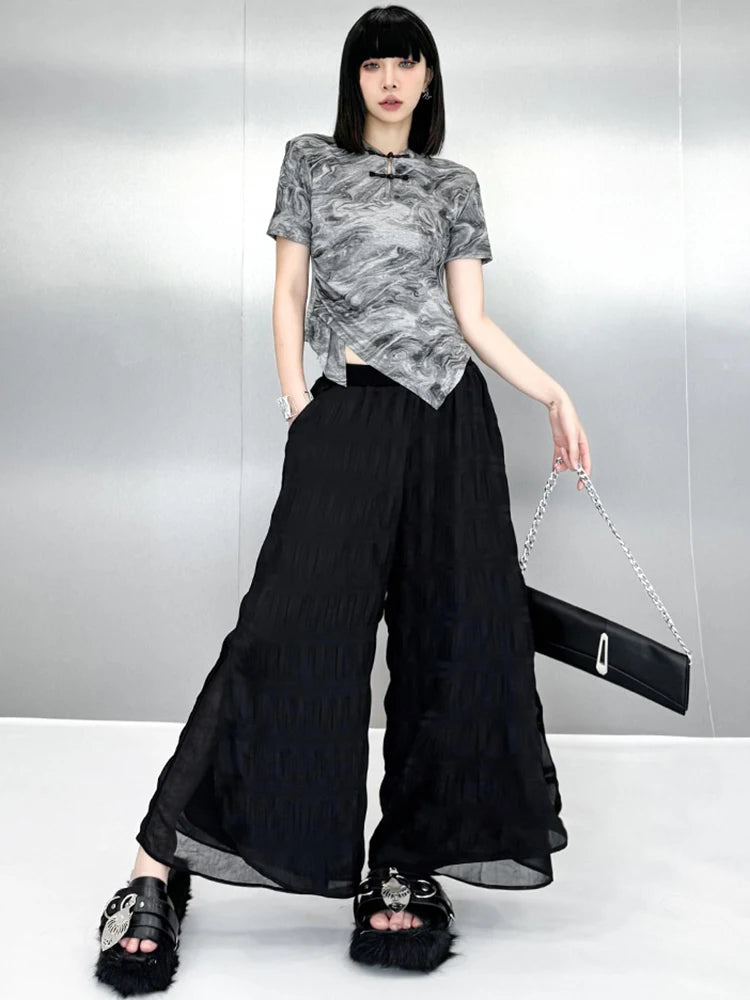 XITAO Pleated Elastic Waist Pant Casual Loose Fitting Solid Color Simple Wide Leg New Arrival Summer Women Pant ZMY1075