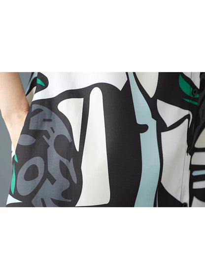 XITAO Print Pocket Patchwork Dress Single Breasted Short Sleeve Turn-down Collar Loose Casual Slim Summer Shirt Dress ZMY1137