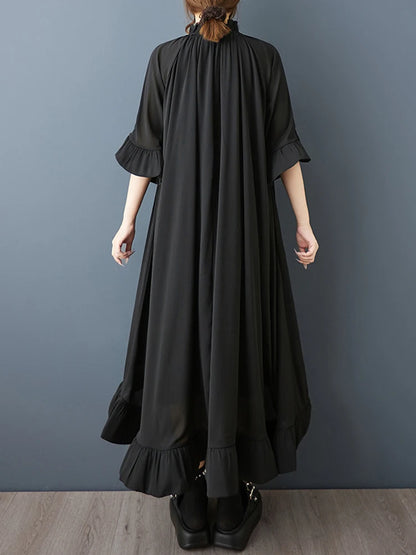 XITAO Drawstring Irregular Loose Dress V-neck Butterfly Sleeves Personality Slimming Solid Color Summer Woman Dress ZMY1387