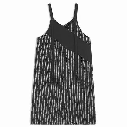 XITAO Patchwork Stripe Wide-leg Jumpsuit Casual Sleeveless New Rompers Loose Fitting Simple Spring Women Jumpsuit GYX1555