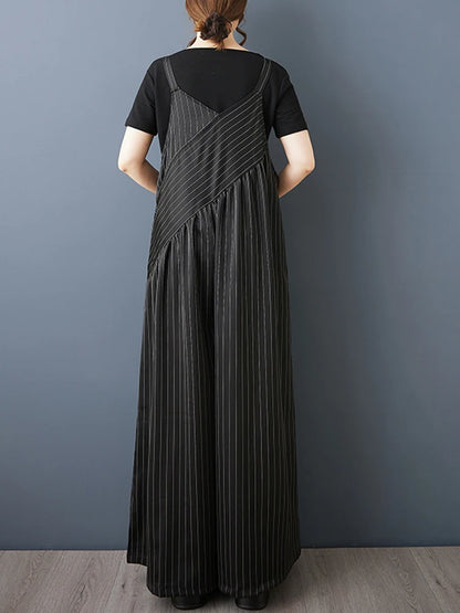 XITAO Striped Asymmetrical Casual Jumpsuits Loose Sleeveless V-neck Patchwork All-match Slimming Summer Woman Jumpsuits ZMY1404