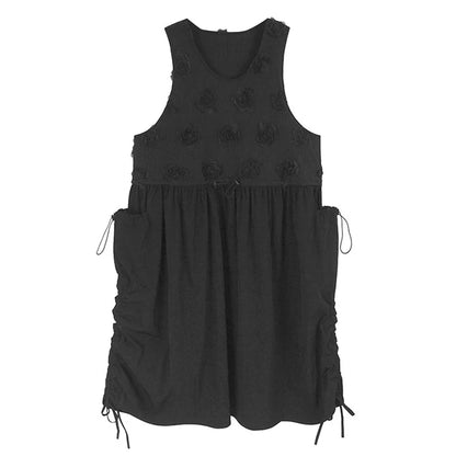 XITAO Three-dimensional Flower Dress Loose Patchwork A-line Drawstring Pocket Women Temperament Trend Simple Dress GYX1640