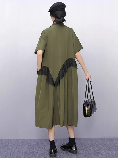 XITAO Gauze Loose Ruffles Dress Patchwork Solid Color Single Breasted New Arrival Slimming Summer Female Shirt Dress ZMY1236