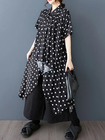 XITAO Asymmetric Single Breasted Short Sleeve Shirt Solid Color Dot Turn-down Collar Long Style Summer Women Blouse GYX1635