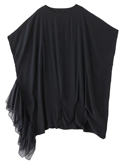 XITAO Asymmetrical Solid Color Patchwork Dress Loose Pullover Bat Wing Sleeve Temperament Summer Woman Slimming Dress ZMY1349