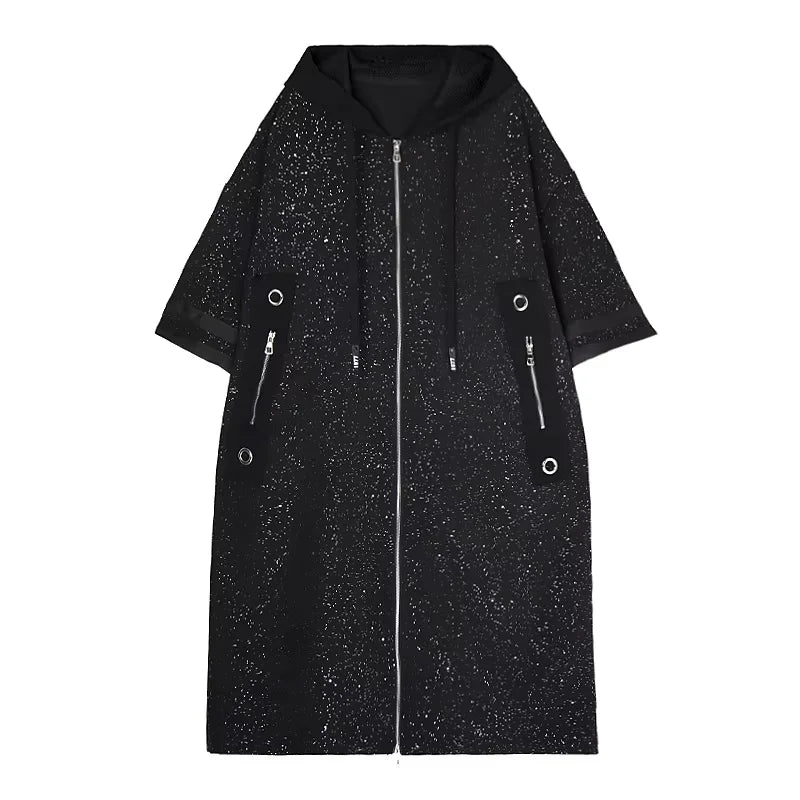 XITAO Loose Zipper Hooded Collar Trench Casual Fashion Big Pocket Women Personality Irregular Patchwork Simple Coat ZMY1156