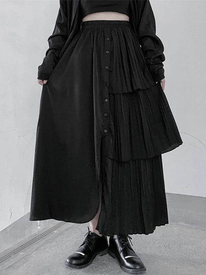 XITAO Folds Irregular Button Skirt Personality Ruffles Patchwork Women Simple Solid Color All-match Elastic Waist Skirt ZMY1077