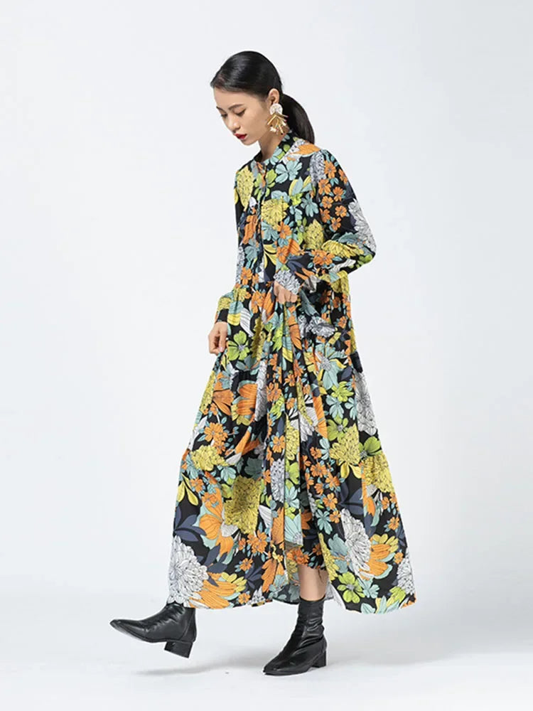 XITAO Vintage Floral Print Maxi Dresses for Women Long Sleeve  Minority Woman Dress Fashion Trend Autumn XJ5331