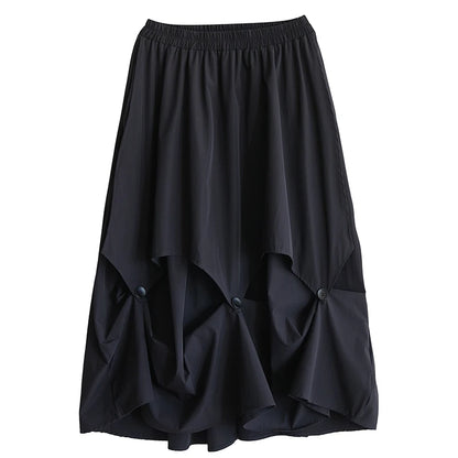 XITAO Patchwork Bud Button Elastic Waist Skirt Casual Loose Fitting A-line Personality Solid Color Summer Women Skirt  ZMY1070