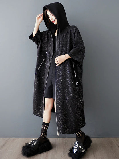 XITAO Loose Zipper Hooded Collar Trench Casual Fashion Big Pocket Women Personality Irregular Patchwork Simple Coat ZMY1156