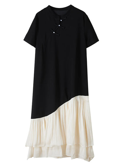 XITAO Irregular Patchwork Half Sleeve Dress Casual Short Sleeve A-line Chinese Style Elegant Fashion Spring Women Dress GYX1547