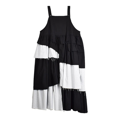 XITAO Asymmetric Patchwork Contrast Color Dress Sleeveless Casual Button Loose Fitting A-line Simple Summer Women Dress GYX1588