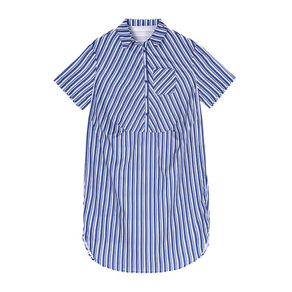 XITAO Asymmetric Striped Shirt Dress Elegant Temperament Single Breasted Women Loose Turn-down Collar Summer Dress ZMY1071