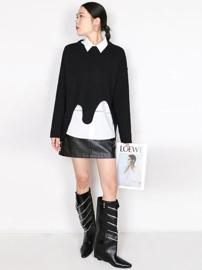 XITAO Irregular Fold Female O-neck Sweater Full Sleeve Casual Solid Color Knitting Simple Trendy Autumn Women Pullover GMM1287