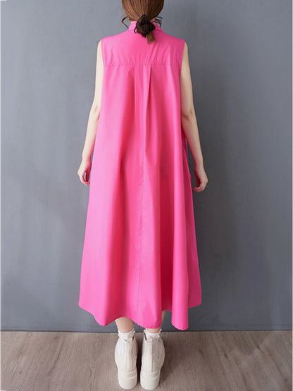 XITAO Zipper Pleated Lapel Dress Casual Sleeveless Solid Color Turn-down Collar A-line New Patchwork Summer Female Dress GYX1549