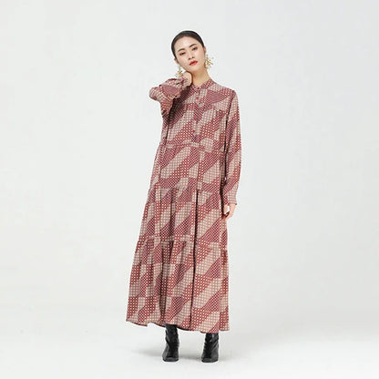 XITAO New Vintage Print Dress Fashion Contrast Color Splicing O neck Collar Long Sleeve Loose Women Casual All-match ZY4675