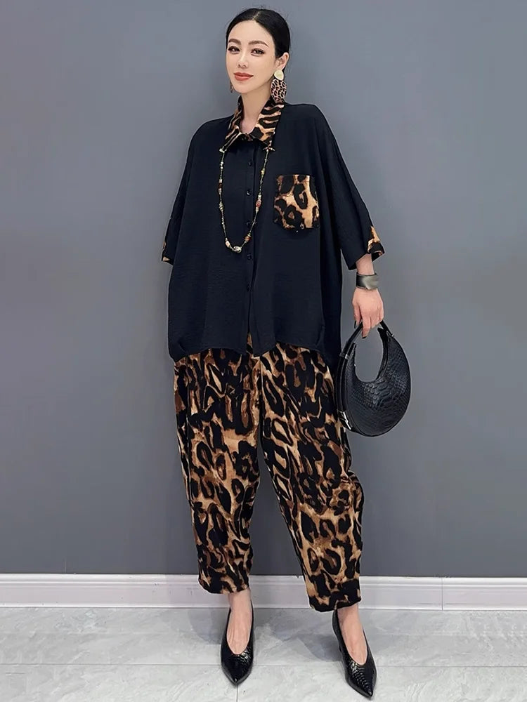 XITAO Casual Print Shirt Two-piece Set Loose Slimming All-match Top Women Fashion Trend Temperament Harem Pants HQQ2446