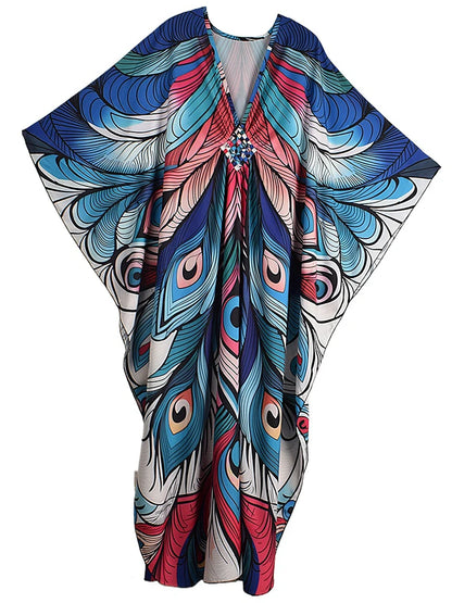 XITAO Summer Beach Style Women Dress Casual Loose V-neck Pullover Three Quarter Sleeve Female Thin Print Fashion Dress GJ1213
